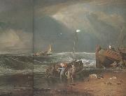 Joseph Mallord William Turner A coast scene with fisherman hauling a boat ashore (mk31) oil painting on canvas